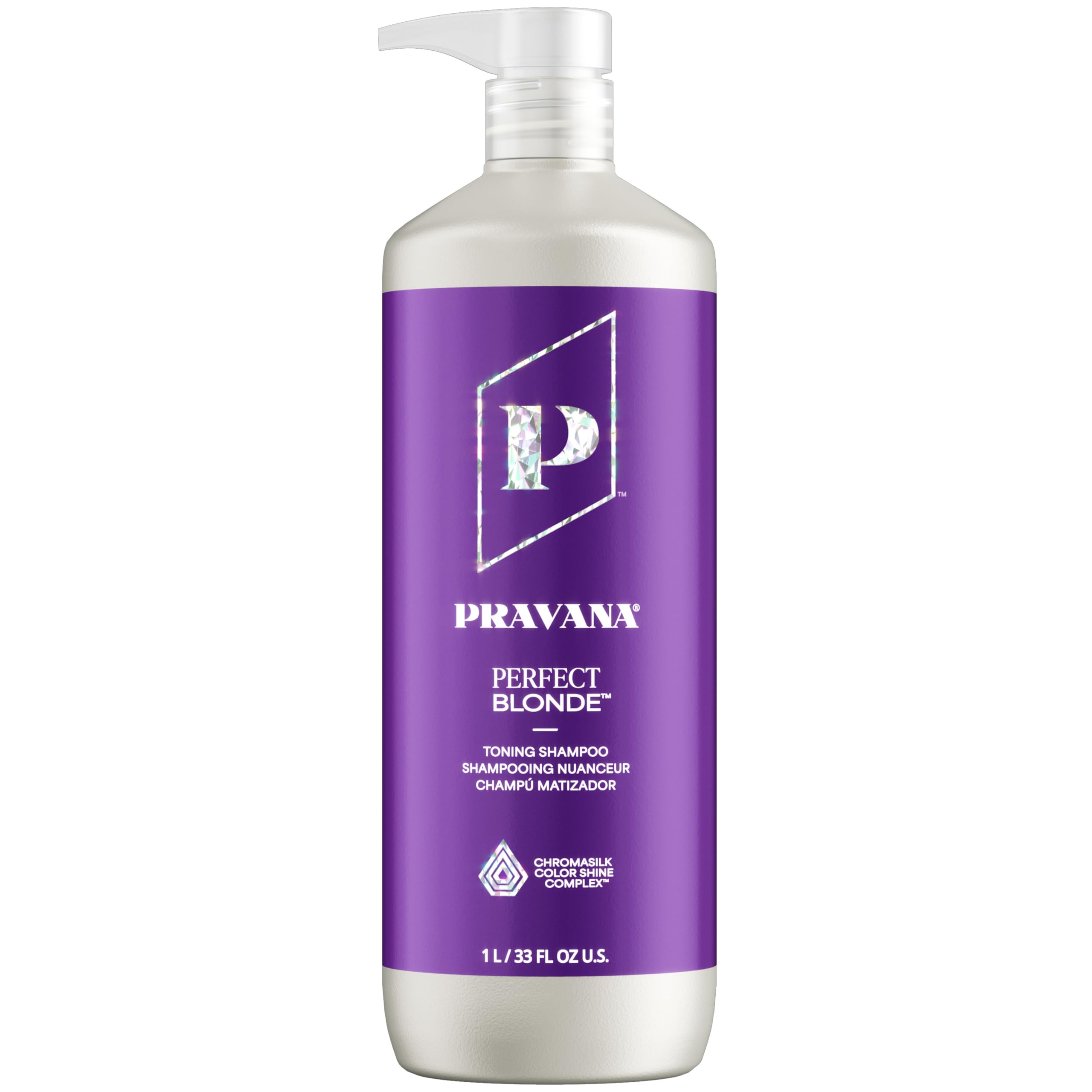Pravana The Perfect Blonde Purple Toning Shampoo | Neutralizes Brassy, Yellow Tones | For Color-Treated Hair | Chromasilk Enhances Shine & Protection | Vegan, Paraben & Sulfate Free | 33 Fl Oz Image
