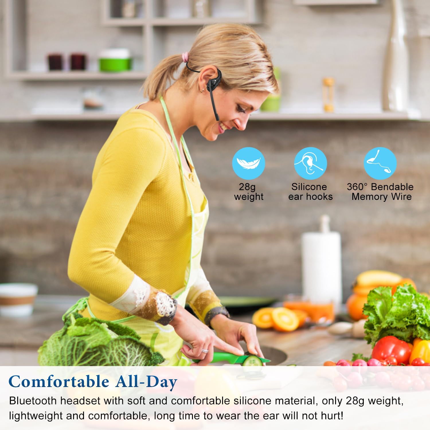 BANIGIPA Open Ear Headphones, Air Conduction Bluetooth Headset, Wireless Earphones Stereo w/Noise-Canceling Boom Microphone, 10 Hrs Playtime, Light and Comfortable for Cell Phone Sport Office Driving