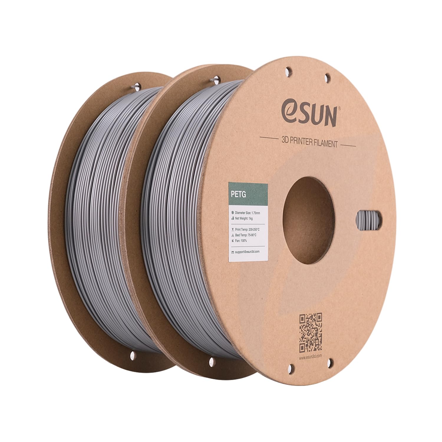 eSUN PETG Filament 1.75 mm, PETG 3D Printer Filament, Measurement Accuracy +/- 0.03 mm, 1KG pro Spule, 2 Spulen 3D Druck Filament für 3D Drucker, Einfarbig Silber
