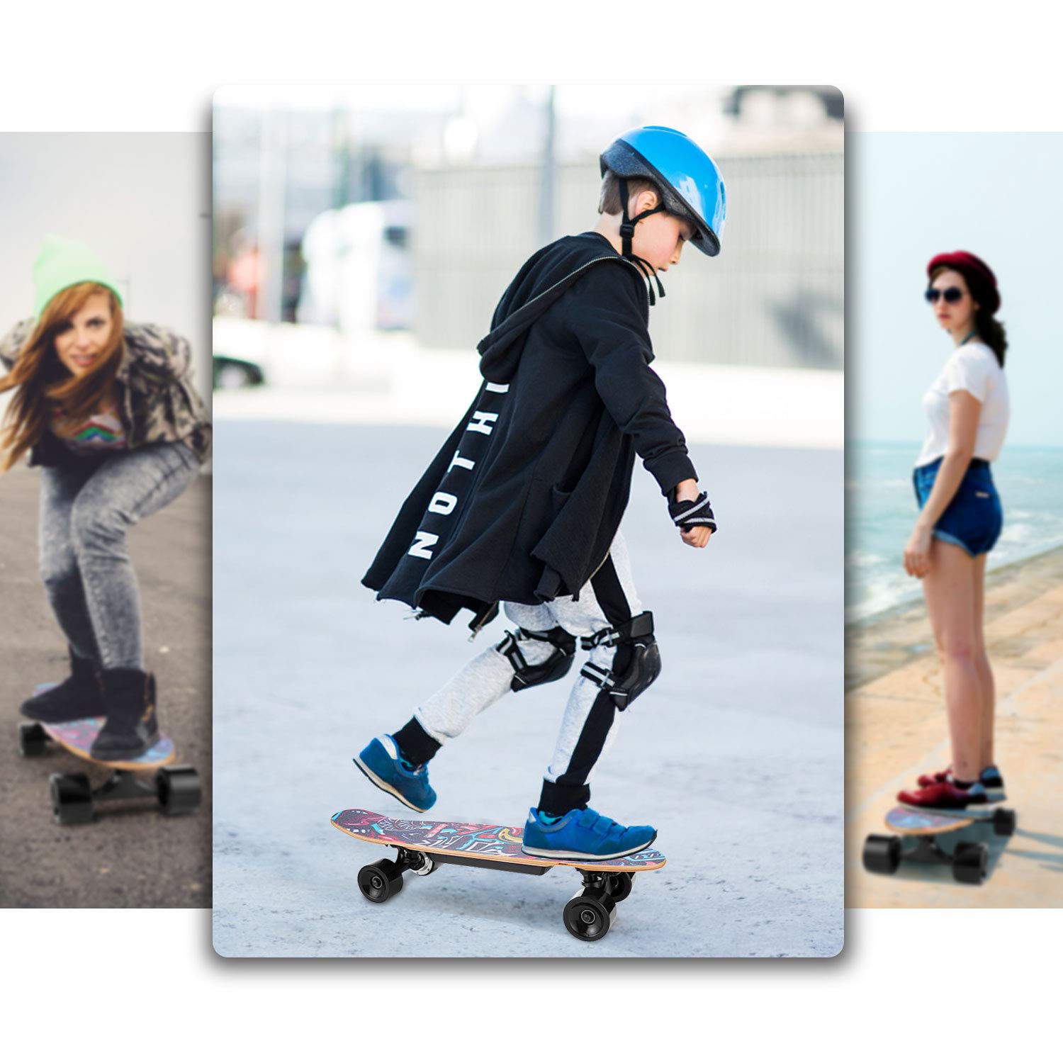 Electric Skateboard Complete with Wireless Remote Control 350W Motor, 7 Lays Maple Longboard, Three-Speed Adjustable, Skate Boards Great for Teenager and Adult [US Stock]