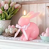Baquler Easter Bunny Flameless Candle, Easter Real Wax Carved LED, Scented Bunny Shape Flameless Candle Set for Home Living Room Bedroom Party Decoration Centerpiece Table Home Decor (Pink)