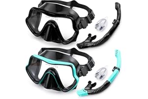 MOGS Dry Top Snorkel Set Adult, Snorkeling Gear for Adults with Anti-Leak and Anti-Fog Tempered Glass, 180° Panoramic Wide Vi