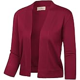 GRACE KARIN Women's 3/4 Sleeve Knit Cropped Cardigan Sweaters Open Front Bolero Shrugs Sweater Tops S-3XL