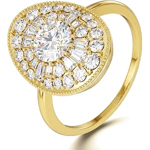 RoseShadow Oval Halo Moissanite Engagement Ring for Women, 1ct D Color VVS1 Moissanite Promise Ring, S925 Sterling Silver Wed