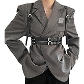 WARANDOD Leather Harness for Women Fashion Goth Chest Faux Black Harness Top Elastic Body Punk Wide Belt Adjustable Waist Belts Rave Cosplay Halloween Accessories (Fit Waist 28.0-38.2in)
