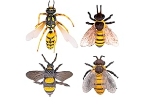 BBIAMSLEEP 4 Pcs Bee Figurine Set Realistic Bee Figure Honeybee Figurines Bees Model Various Bees Model Fake Bees Animal Figures Insect Toy for Science Project Cake Topper