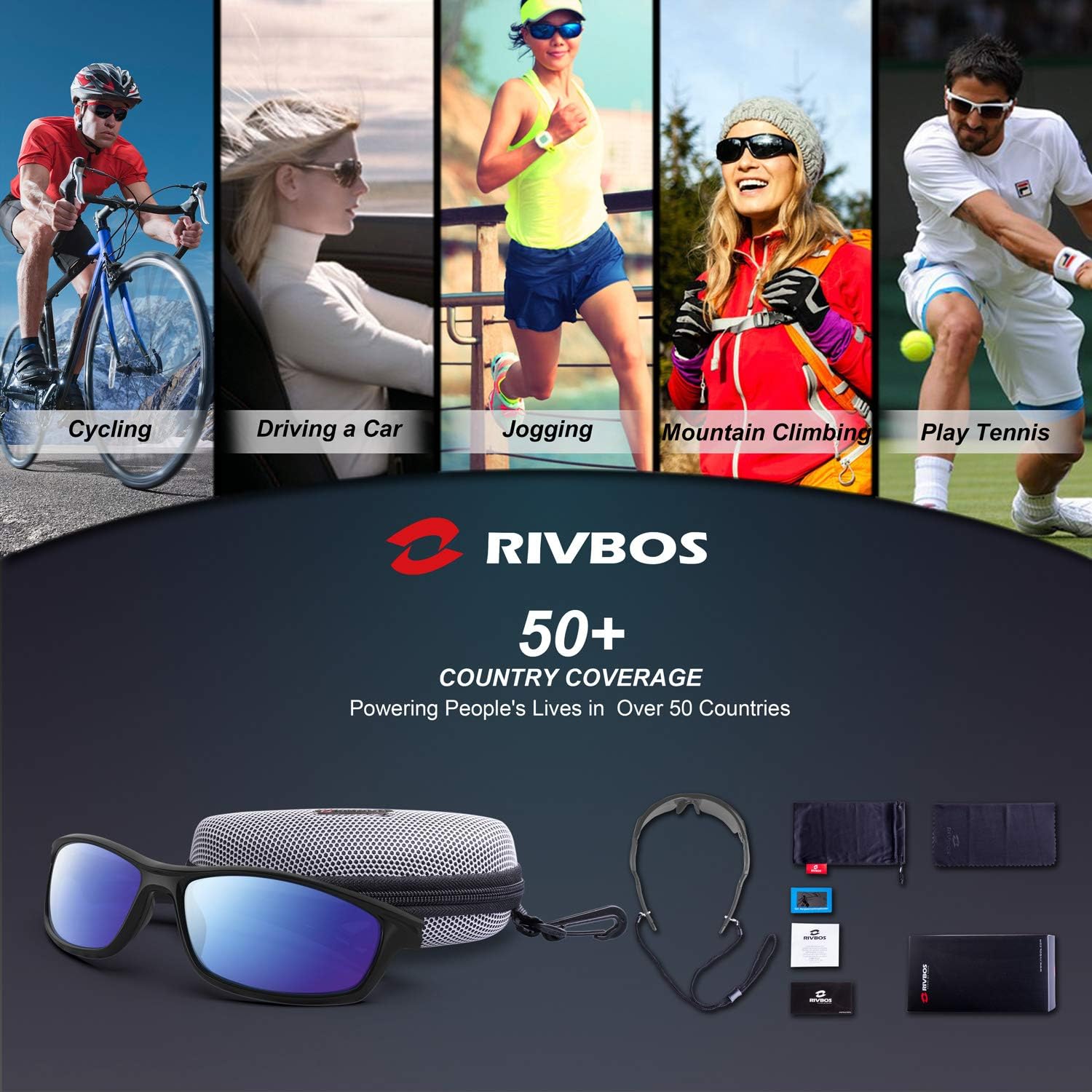 RIVBOS Polarized Sports Sunglasses Driving Sun Glasses shades for Men Women Tr 90 Unbreakable Frame for Cycling Baseball Running Rb833 833-black&black : Clothing