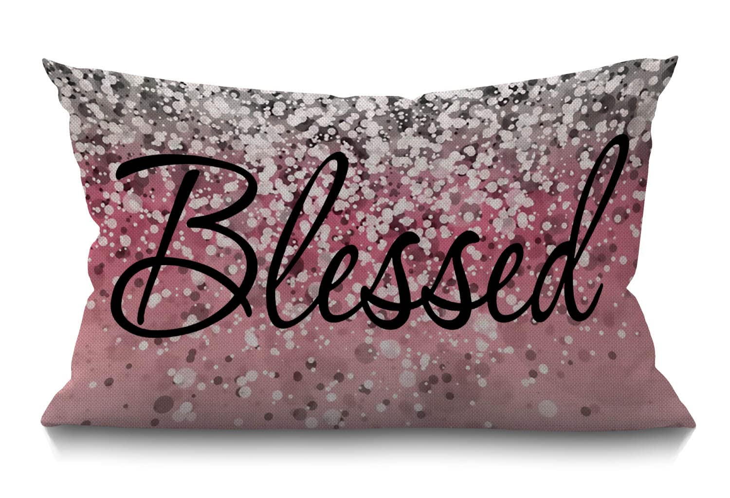 BGBDEIA Inspirational Blessed Letters Words Waist Lumbar Pink Cotton Linen Cushion Cover Throw Pillow case for Sofa Home Decorative Oblong 30 x 50 cm 12x20 Inches