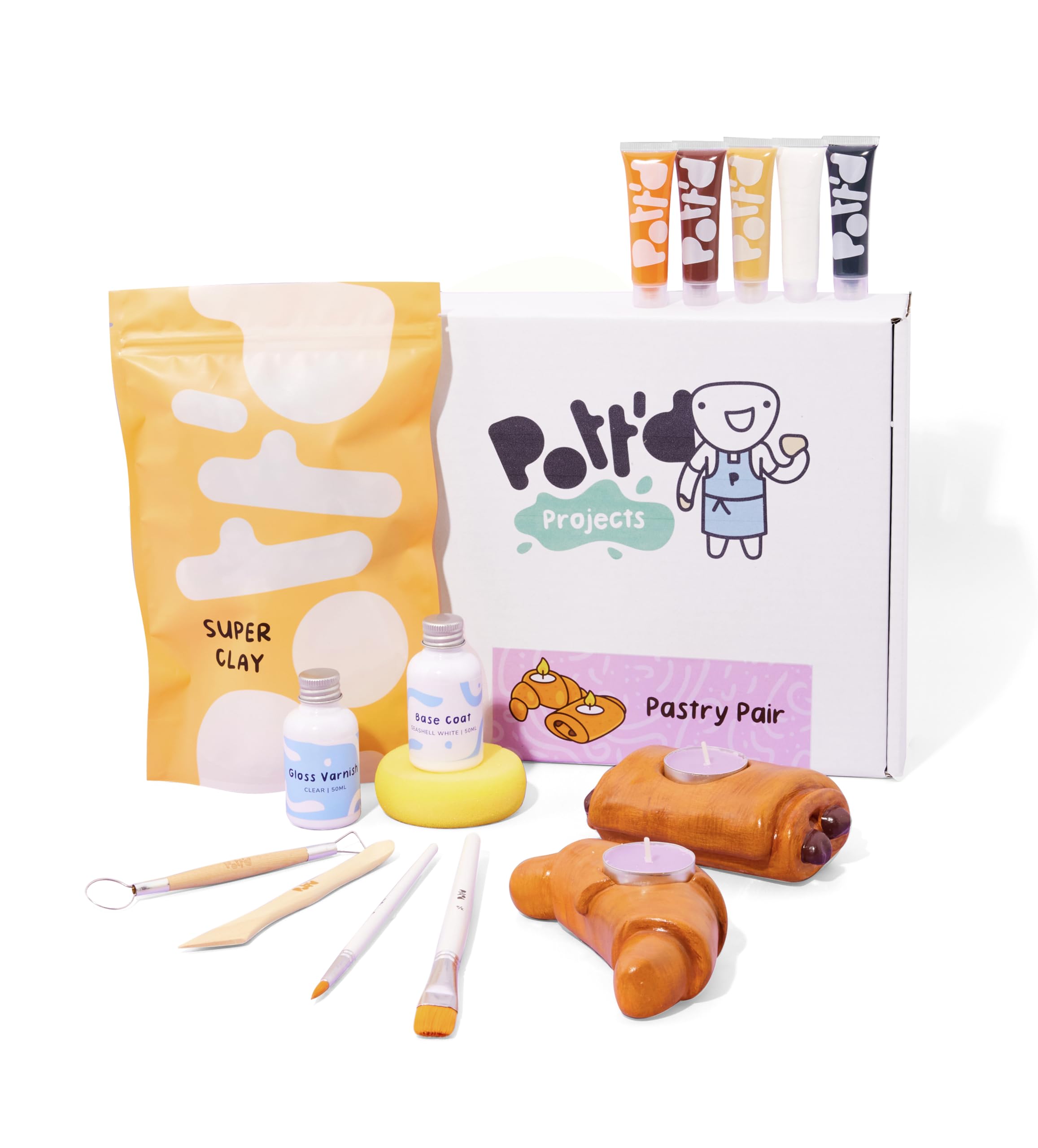 Pott'd Mini Pottery Kits | Air Dry Clay Pottery Kit for Adults | Includes Paints, Brushes, and Potters Tools | Free Online Step-by-Step Tutorial | Perfect for Beginners | Bring The Studio to Your Home