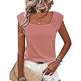 Zeagoo Women Summer Tops Cute Square Neck Tank Tops Loose Dressy Casual Shirts Cap Sleeve Tunic Tops