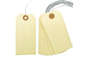 LIHENGKONG Pre-Strung Blank Shipping Labels with Wire, 120 PCS 4 3/4" x 2 3/8" Manila Hang Tabs for Luggage, Price & Gift Tagging | Write-On Surface for Inventory, Repair, Crafts & Multipurpose Use