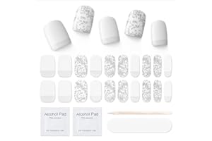 MOOYIYAN Semi Cured Gel Nail Strips|Works with Any UV/LED Lamps|20 Pcs Gel Nail Stickers|Long-Lasting Two Weeks and Easy to Apply & Remove|White Winter