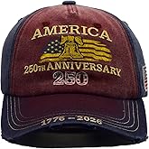 wrniefir 250 Anniversary USA Hat Embroidered Baseball Cap Distressed Denim Hat,250th Anniversary Patriotic Hats