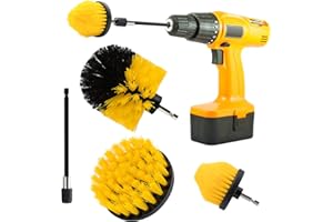 FGBNM 4pcs Drill Brush Attachment Set, Yellow/Blue/Black/Red/Pink/Green/White Power Scrubber Brush with 1/4in Extend Attachment, Drill Scrub Brush for Showers, Tubs, Tile, Grout (4pcs, Yellow)