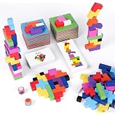QianShouYan Wooden Block Stacking Games 120Pcs, 1-6 Players, Ages 4+ | 4 More Ways Play Fast-Paced Building Block Game for Party Game Night, Classroom Challenging Board Games for kids