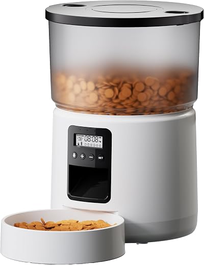 BEMOONY Automatic Cat Feeder 3L 1-6 Meals Dual Power 10s Voice White
