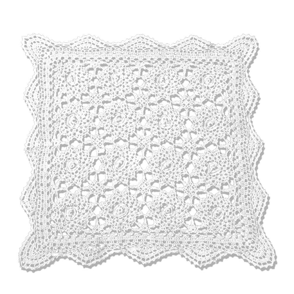 KEPSWET Handmade Crochet Three-dimensional Flowers Tablecloth Cotton Lace Square Doilies Table Cover Hollow Out Sofa Towel Decorative (50cm x 50cm, White)