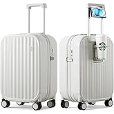 mixi Carry On Luggage with Cup Phone Holder Hard Shell Rolling Travel Suitcase with Spinner Wheels,20 Inch Smoke White