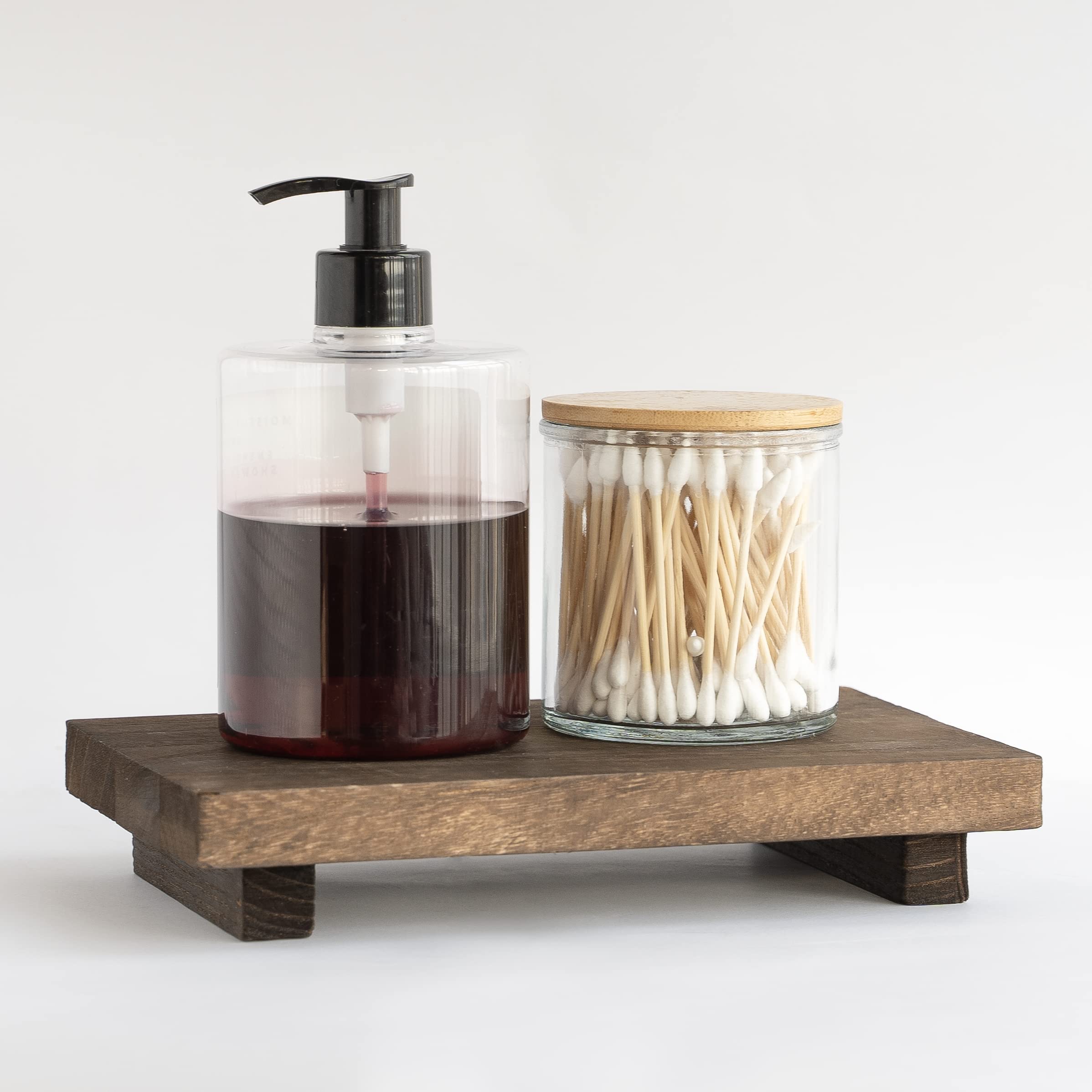 Aoipend Wooden Rectangular Brown Rustic Tray for Kitchen Bathroom Counter Sink Decor Plant Holder Soap Dispenser Cake Display Vanity Jewelry Candle Stand Home Decorative