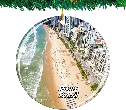 Amazon Weekino ブラジルレシフェクリスマスオーナメントシティ旅行お土産コレクション両面 磁器2 85インチ ぶら下がっている木の装飾 ボール おもちゃ