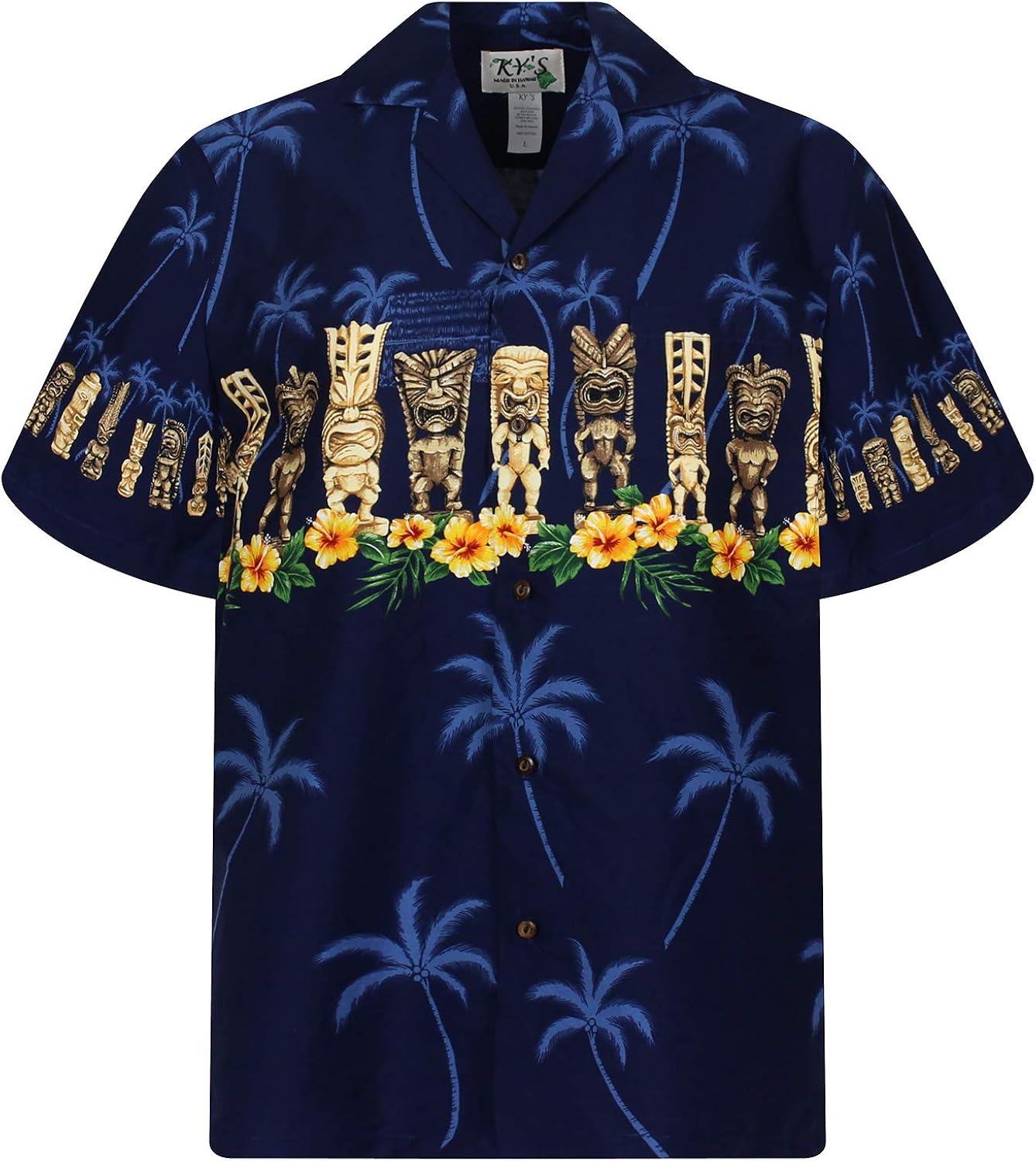 Camicia Hawaiana Originale KY's – 100% Cotone Con Taschino – Taglia S Nero