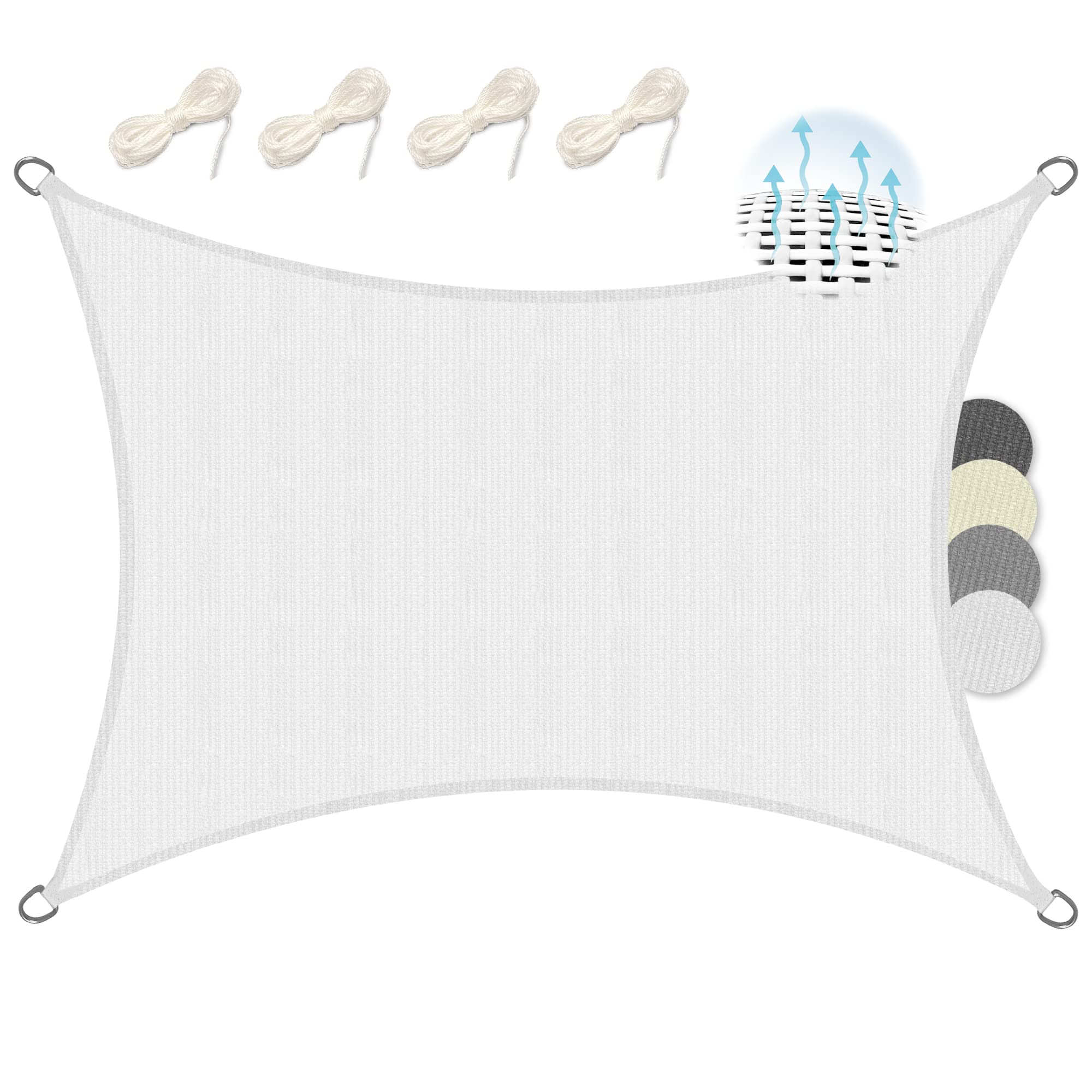 Sol Royal SolVision HS9 – Rectangular Sun Shade Sail 3x2 m HDPE Breathable & UV-light resistant Sun Protection for Terrace, Balcony, Pool & Garden – Sun Sail 300x200 cm Shade Fabric White