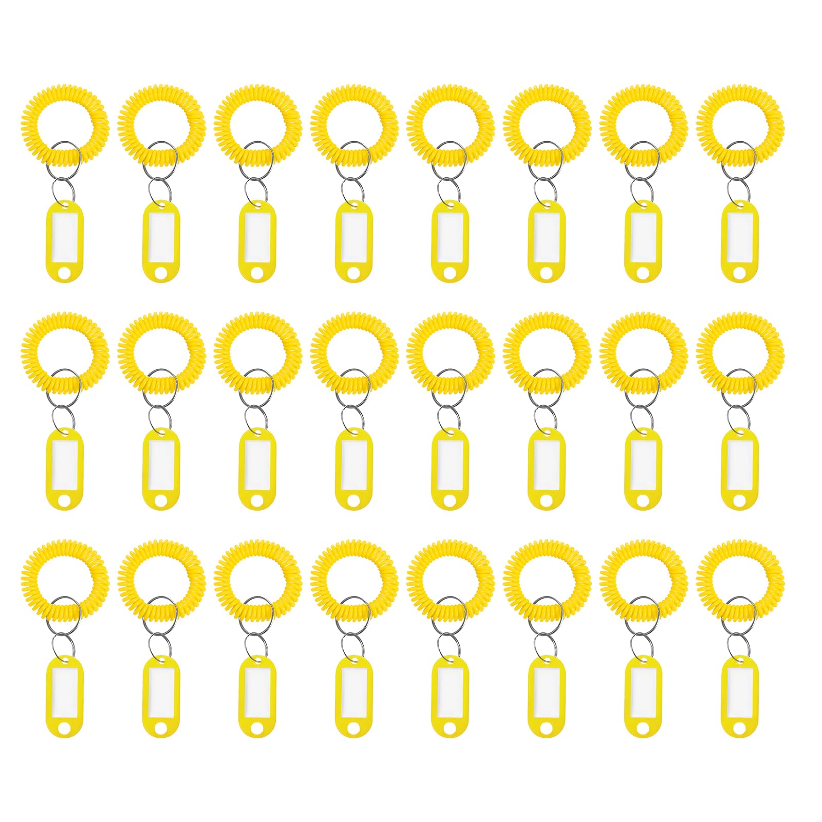 PATIKIL Wrist Coil Keychain with Tag, 24Pcs Spring Spiral Bracelet Ring Key Labels for ID Badge Sauna Pool Beach Office Gym Indoor Outdoor, Yellow