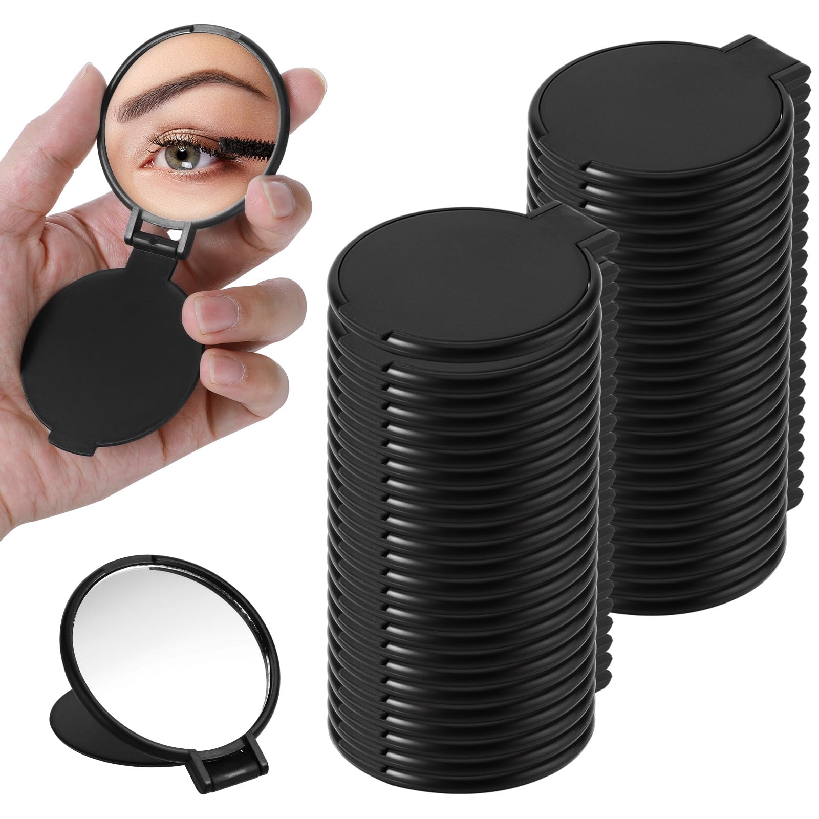 Photo 1 of 50Pcs Mini Foldable Compact Mirror Bulk Portable Mini Round Makeup Mirror Bulk for Women Men Travel Daily Use Purse Vanity Mirrors (Black)