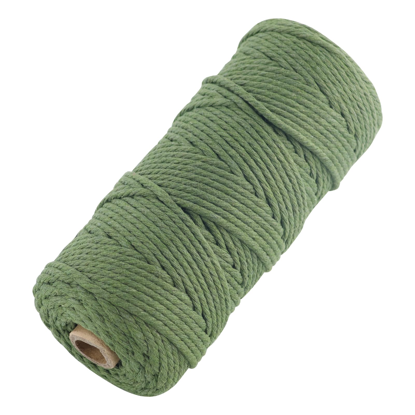 Macrame Cord 3mm x 100m, Thick Macrame Rope Natural Cotton Rope Craft String, 4 Strand Twisted Cotton Cord Yarn for DIY Plant Hanger, Wall Hanging, Christmas Decoration (Bean green)