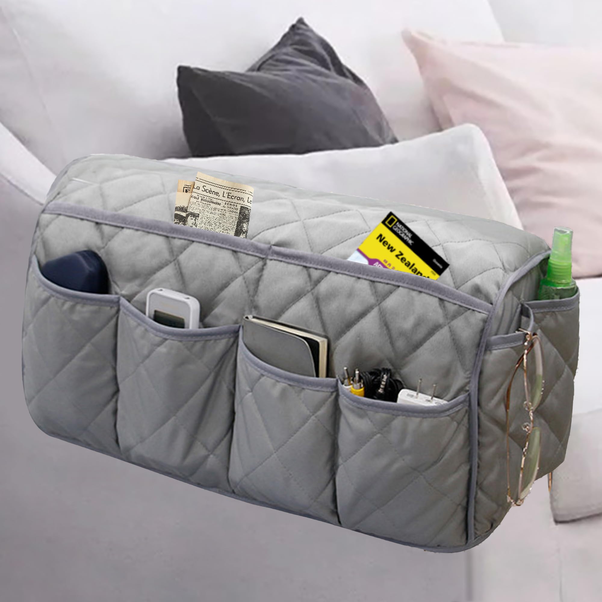 Photo 1 of MEHIDFY Armchair Caddy, Waterproof Sofa Armrest Organizer, Non Slip Recliner Organizer, Remote Holder for Recline, Recliner Caddy with 14 Pockets Storage for TV Remote, Phone, Magazine (Grey)