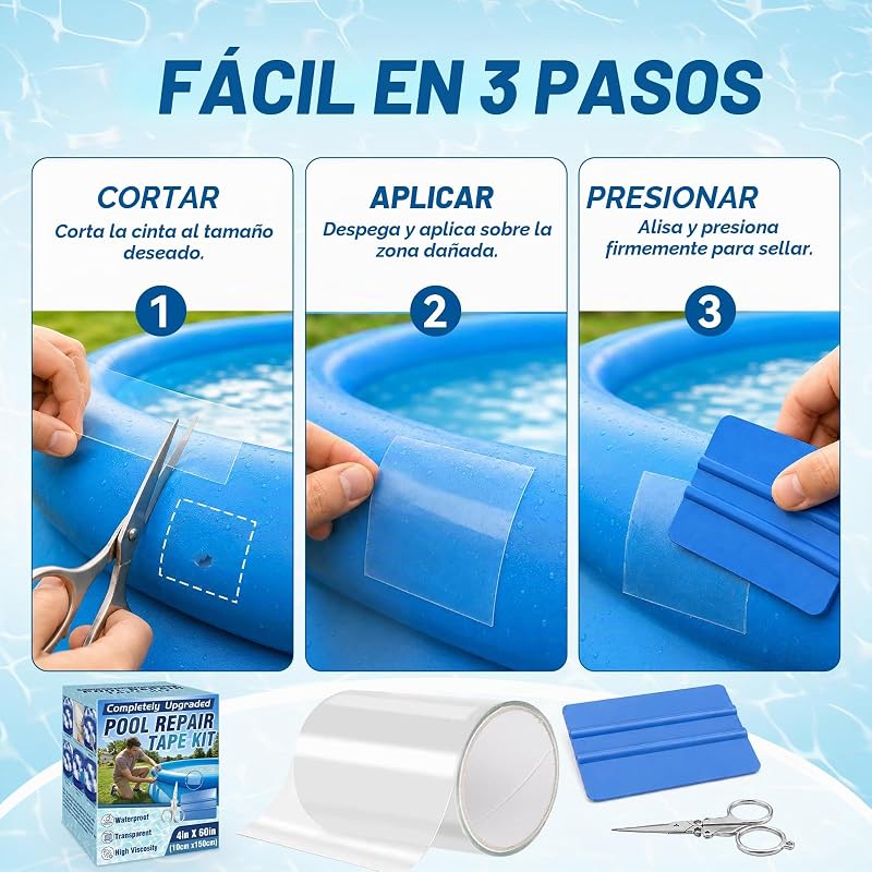 Parches Piscina 10x150cm PVC Cinta Reparación Transparente