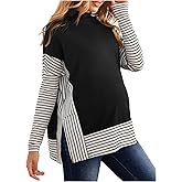 MakeMeChic Women's Maternity Shirts Striped Long Sleeve Mock Neck Split Pregnancy Going Out Tops