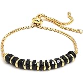Natural Heishi Beads With Spacers Slider Bracelet Gemstone Healing Jewelry With 14k Yellow Gold Plated 8- Inch Adjustable Length