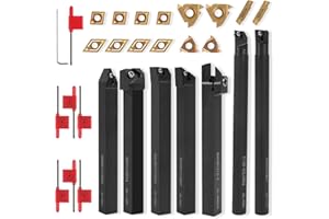 Gluwoer Indexable Lathe Turning Tool 1/2" Shank 21PCS Kit-7PCS Metal Lathe Tools Holder 14PCS Carbide Insert for Turning Bori