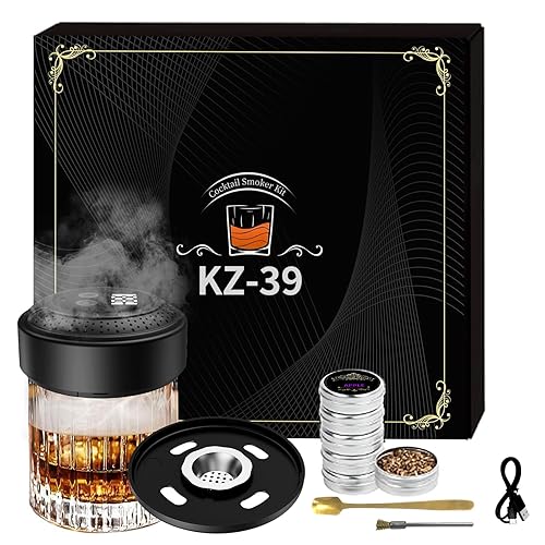 Electric Whiskey Smoker Kit, Cocktail Smoker Kit with 6 Flavor Wood Chips, Drink Smoker Rechargeable No Butane Required - Gift for Men, Dad, Husband, Whiskey Lovers (Black)