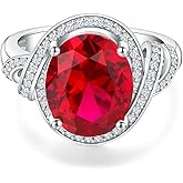 DAYBYDAY Big Sapphire/Emerald/Ruby/Aquamarine/Amethyst/Peridot Ring, 925 Sterling Silver Oval Cut Gemstone Engagement Rings for Women, 4-8 Carat Large Statement Cocktail Ring