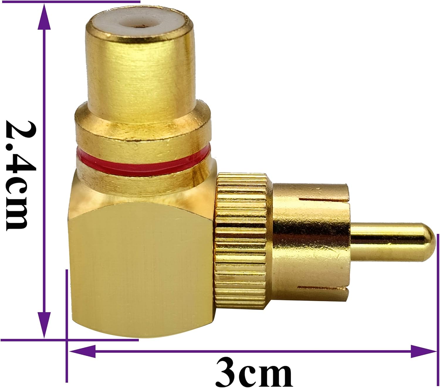 AAOTOKK 90 Degree RCA Adapter,Gold-Plated Right Angle RCA Male to RCA Female Jack Audio AV TV Adapters Metal Connector (2 Pack/1to1) - Image 3
