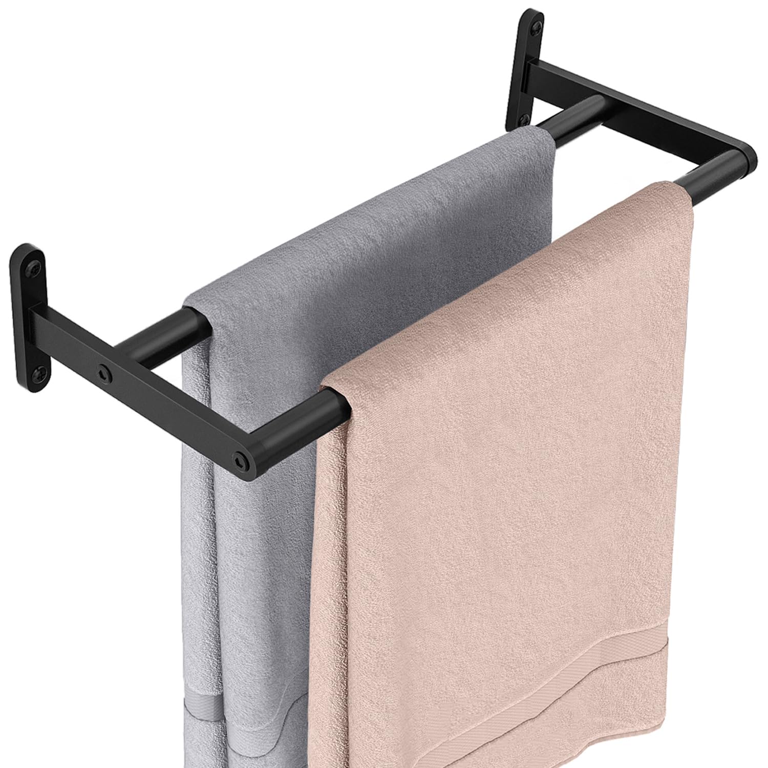 YUMORE Double Towel Rail Wall Mounted 40CM Bathroom Towels Holder Stainless Steel Dual Rod Long Bath Sheet Bar Rack for Bathroom Toilet Kitchen, 16inch, Black