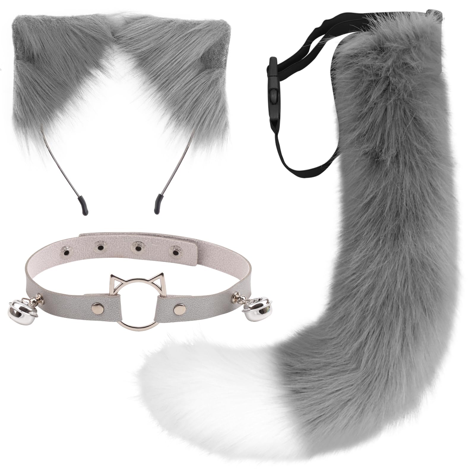 DRESHOW Fox Faux Fur Tail Cat Ears Headband Halloween Party Costume Neck choker Cosplay Set for Women