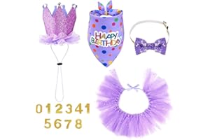 WADY Dog Birthday Party Set - Adjustable Pet Birthday Bandana with Bowtie and Dog Hat & Age Numbers for Dogs Cat, Photo Shoot