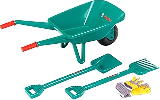 Theo Klein 2752 Bosch Gartenset mit Schubkarre I Mit Schaufel, Rechen und Arbeitsshandschuhen I Maße: 70,5 cm x 34 cm x 33 cm I Spielzeug für Kinder ab 3 Jahren