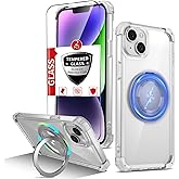IYTRRYH for iPhone 14 Plus Case Magnetic Compatible with MagSafe,with 2 Screen Protectors,Built-in Camera Cover+Kickstand Ring,Military Grade Drop Shockproof Heavy Duty Protection Phone Bumper Clear