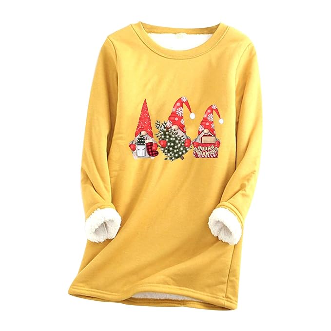 Women's Three Gnomes Christmas Tree Sweater Xmas Long Sleeve Thermal