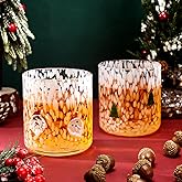 Mimorou 2 Pcs Christmas Icon Juice Glass 14 Ounce Xmas Tree Santa Claus Themed Drinking Cocktails Glasses for Party, Cute Double Old Fashioned Reusable Cups for Home Bar Decor Lovely Gifts