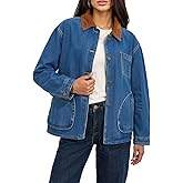 Fnortc Womens Oversized Jeans Jacket Casual Long Sleeve Corduroy Collar Barn Boyfriend Trendy Denim Jacket Coat with Pockets