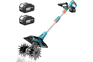 SEESII Cordless Tiller Cultivator, 20V Electric Tiller for Gardening with 2 x4.0Ah Batteries, 9" Tilling Width 6.6" Depth, Li