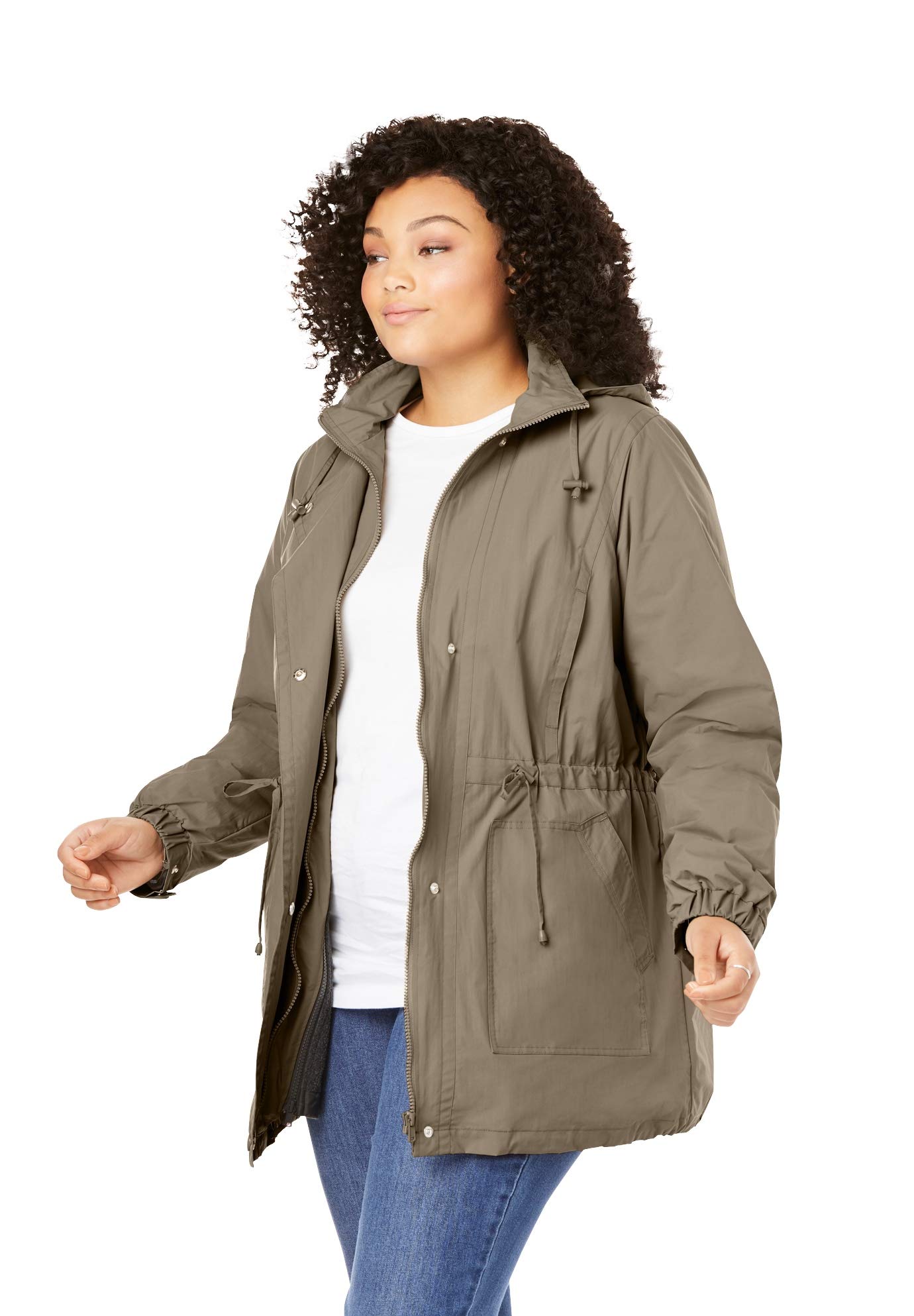 Woman Within Women's Plus Size FleeceLined Taslon Anorak Rain Jacket