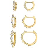 Bagutta Pavone 1/3/5 Pairs Small Gold Hoop Earrings for Women,Minimalist Gold Filled cz Huggie Hoop Earrings,S925 18K Gold Plated Hypoallergenic Chunky Hoop Earrings Set for Women