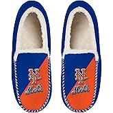 FOCO MLB Unisex-Adult Officially Licensed Color Block Primary Logo Wordmark Sherpa Lined Moccasin Slippers