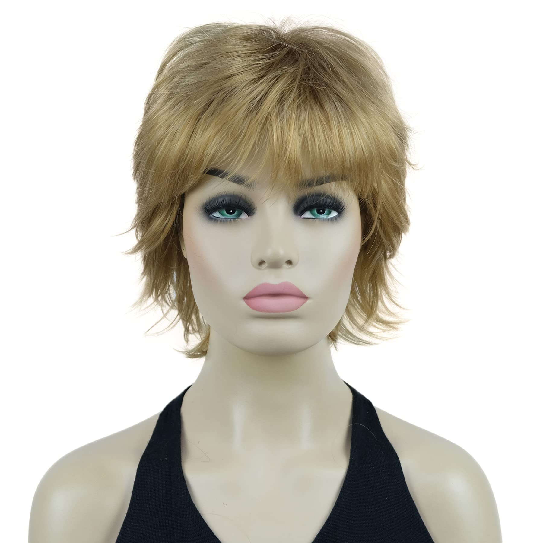 Lydell Short Layered Shaggy Wavy Full Synthetic Wigs (24B Light Butterscotch)